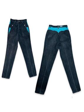 Vintage Roughrider 1980s Womens Western Color Block Denim Jeans 5/6 // 25" - 26"